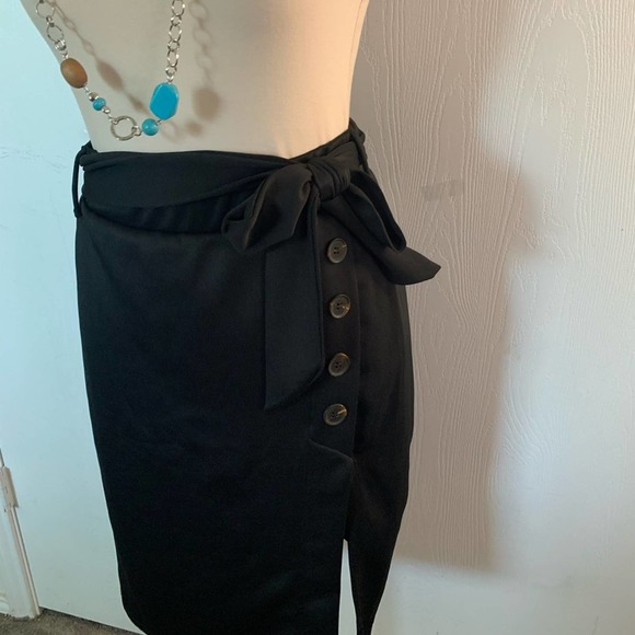Plus Size Black Pencil Skirt W/Tie Waist Side Split - Picture 2 of 4